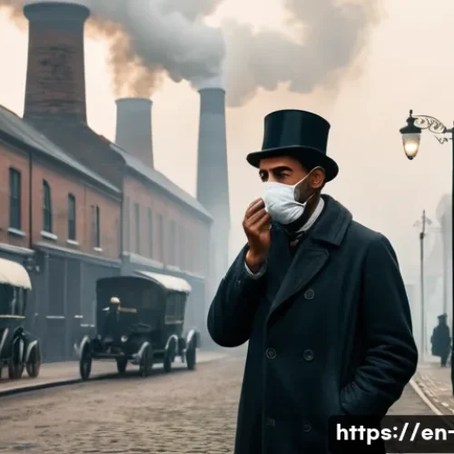 대기환경 관리 기술의 발전사 - **Prompt 1: Early Industrial Era Air Pollution**
    "A historical scene depicting a dense, yellowis...